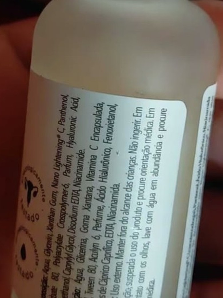 Foto da avaliação: rótulo com a composição