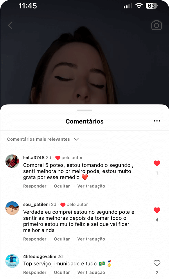 Print de WhatsApp — relato real de uso do Imunofem Gummy