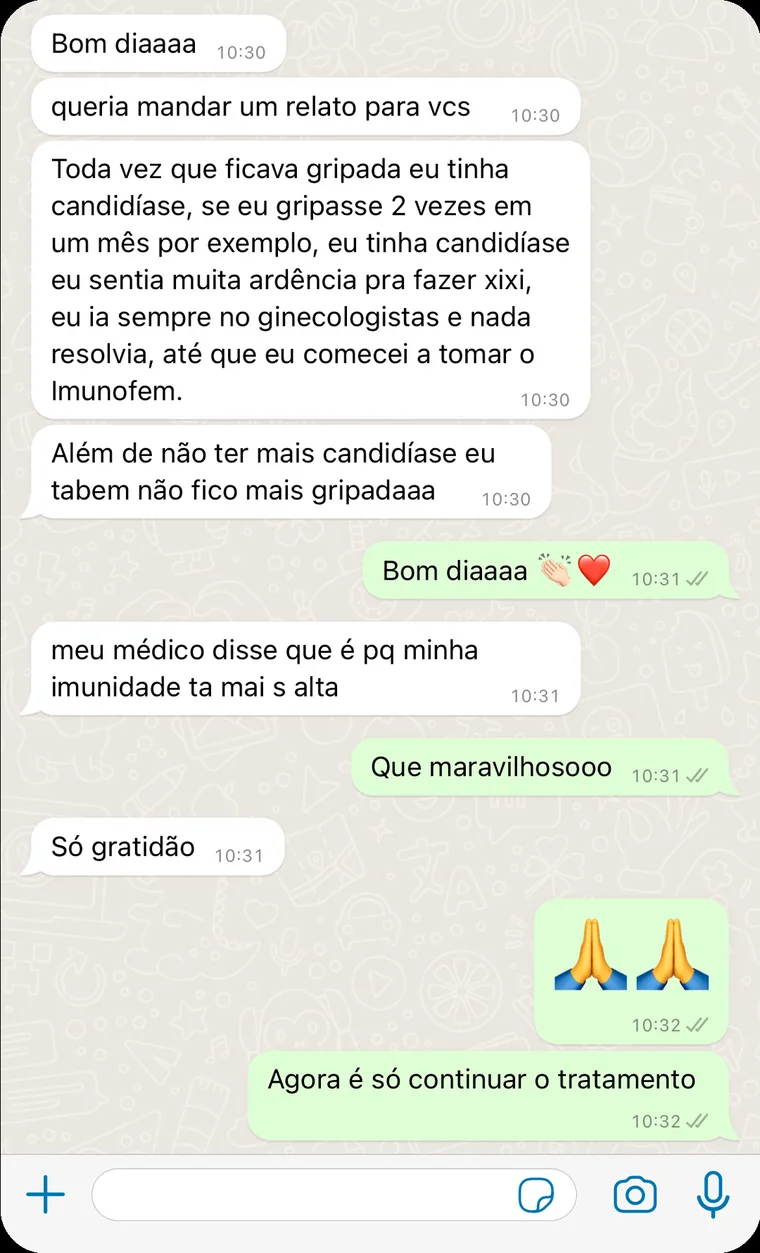 Print de mensagem enviada por cliente do Imunofem ao suporte da Maxfem
