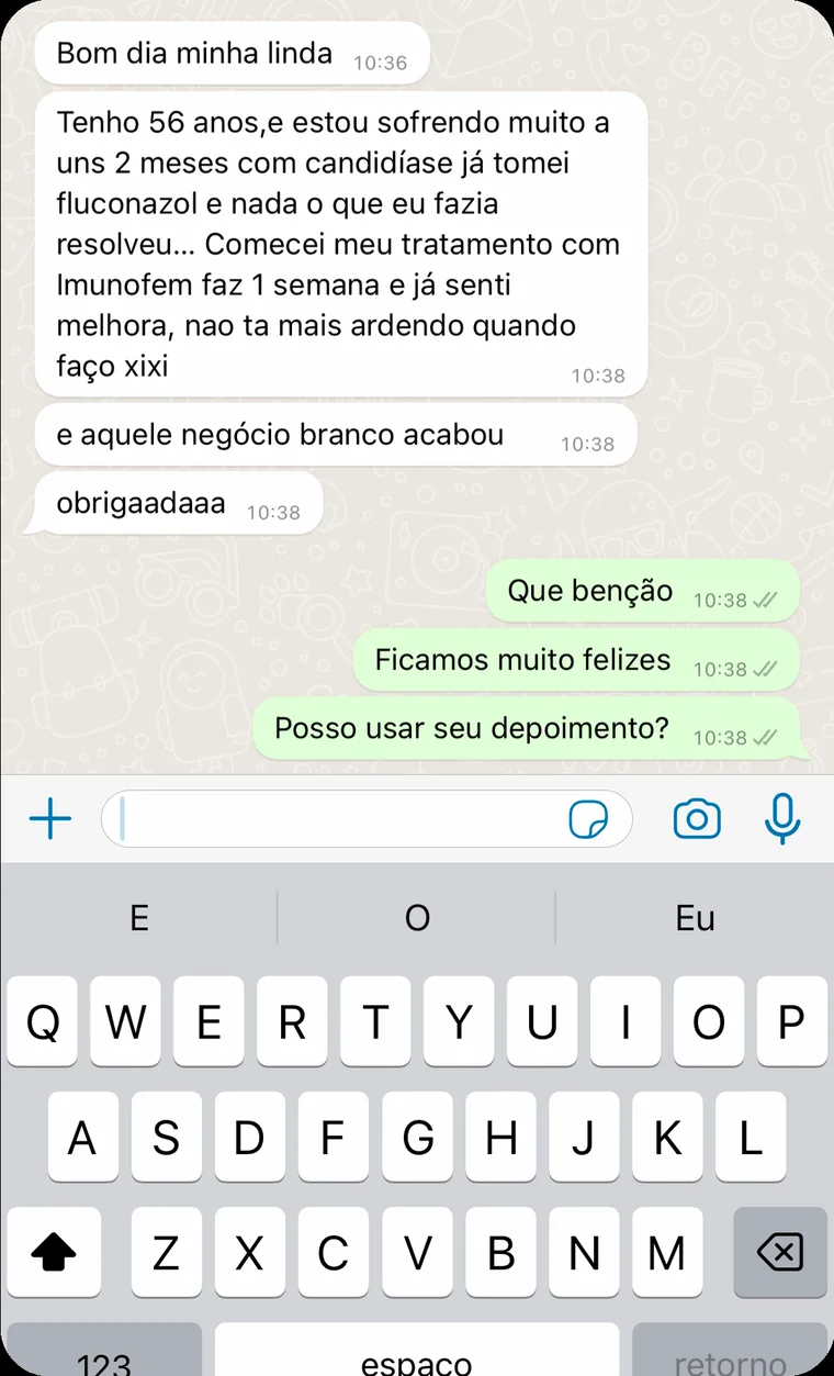 Print de mensagem enviada por cliente do Imunofem ao suporte da Maxfem