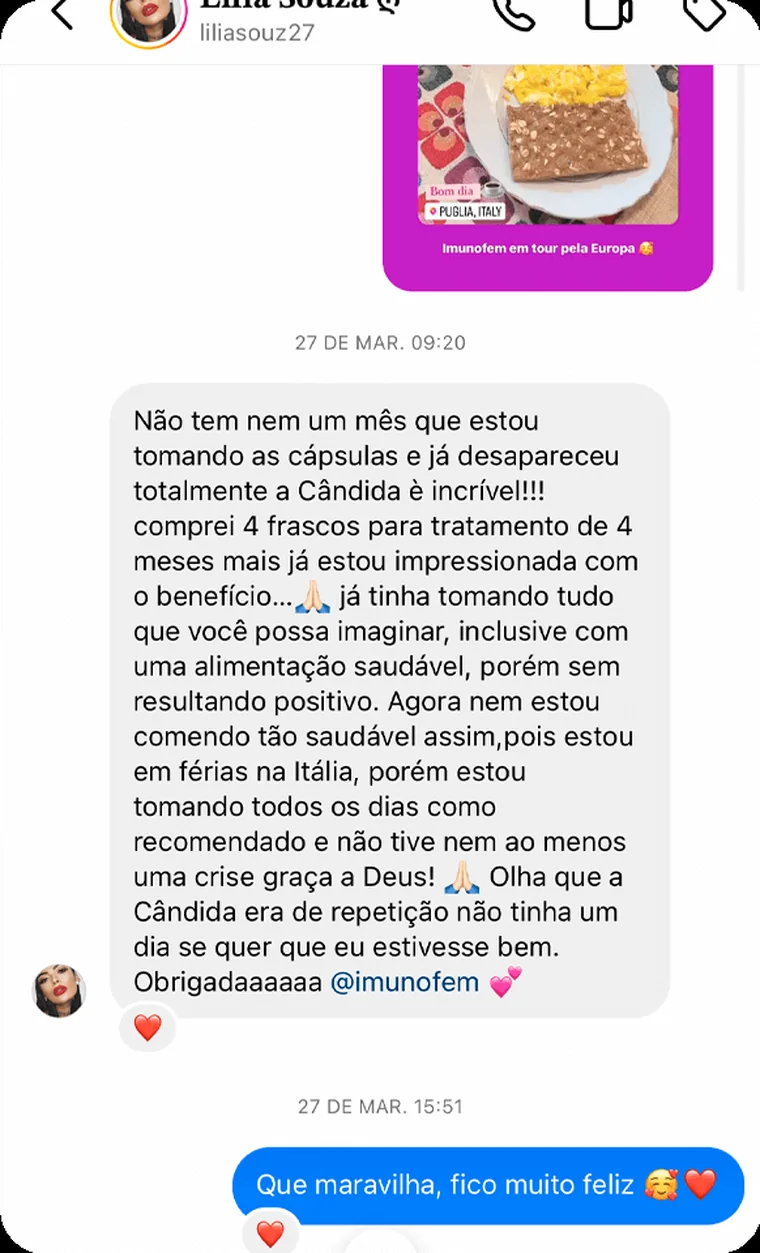 Print de mensagem enviada por cliente do Imunofem ao suporte da Maxfem