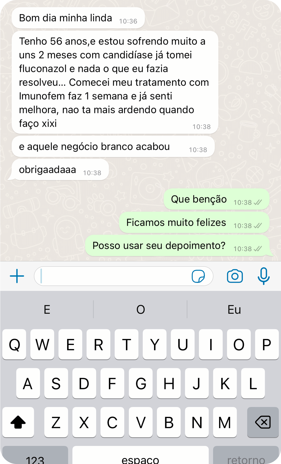 Print de WhatsApp — experiência real com o Imunofem