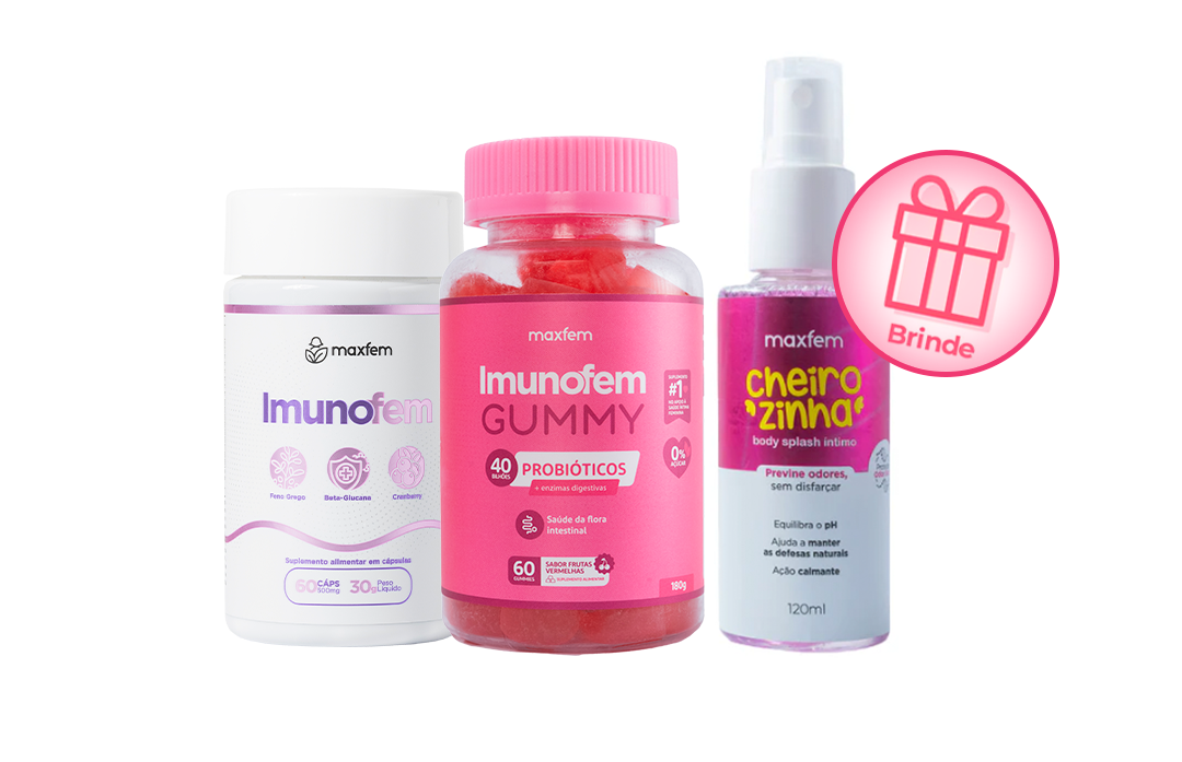 O kit completo: Imunofem, Imunofem Gummy e Cheirozinha de brinde
